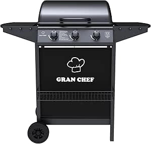 Barbecue a Gas 3 Fuochi Thomas Fuoco Principale da 2,9 kW Accensione Piezoelettrica in Acciaio Smaltato Nero