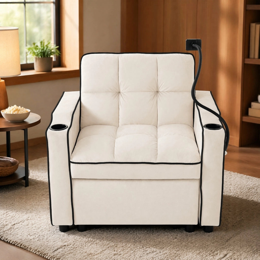 DIVANO LETTO 3-in-1 83 x 167 x 76 cm Beige con portabicchieri e supporto telefono