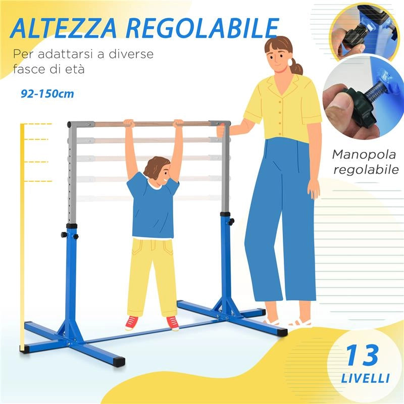 SBARRA PER GINNASTICA ARTISTICA O DANZA CLASSICA REGOLABILE IN ALTEZZA 92-150 CM, BLU