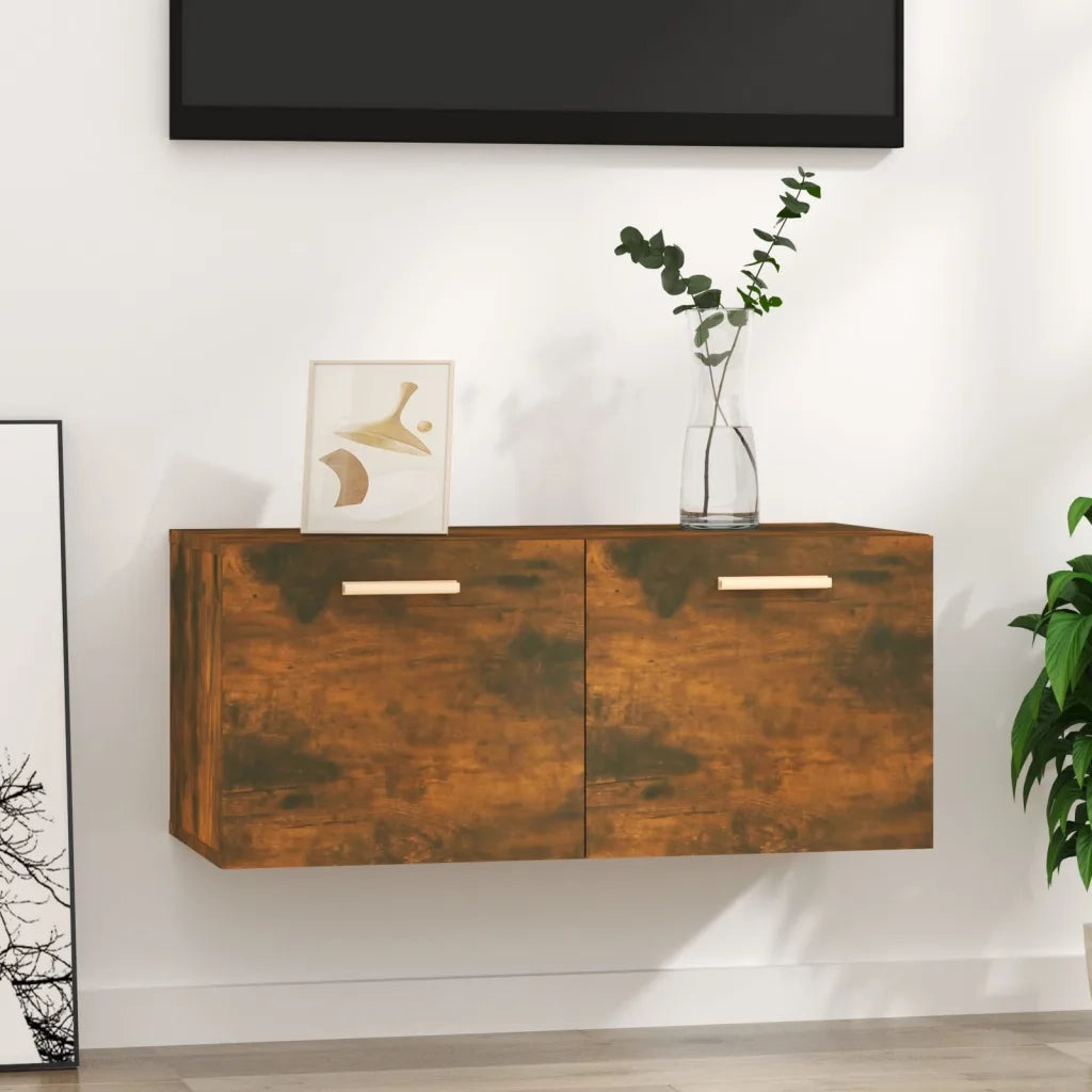 Armadietto a Muro | Mobile Parete Rovere Fumo 80x35x36,5 cm in Legno Multistrato