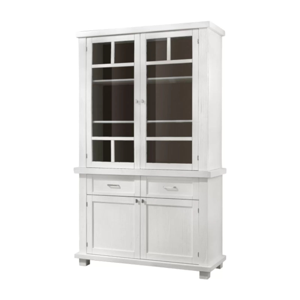 Cristalliera shabby in legno massello 4 ante 2 cassetti bianco opaco l.120 p.45 h.198 - Mobili 2G