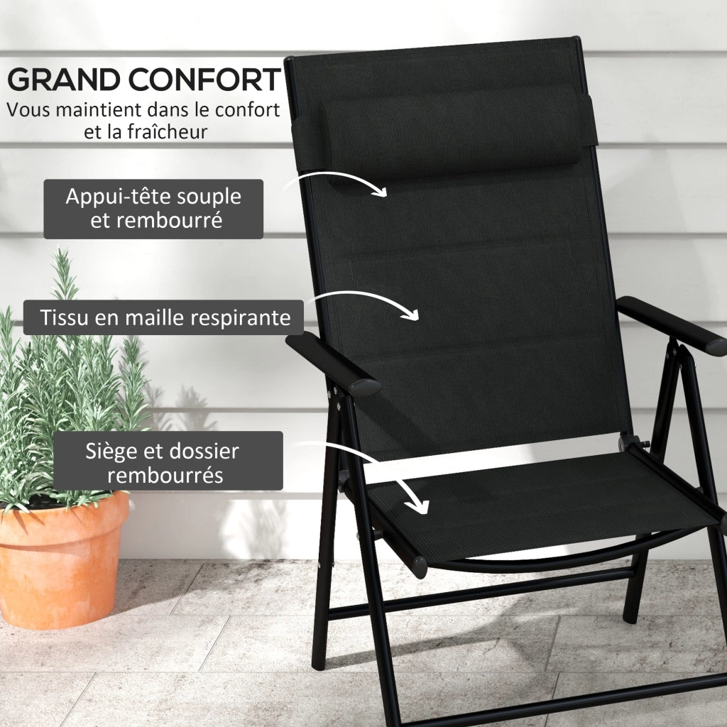 Sedia da giardino pieghevole ¨C zephmum ¨C nera, struttura in metallo, 54x67x108 cm
