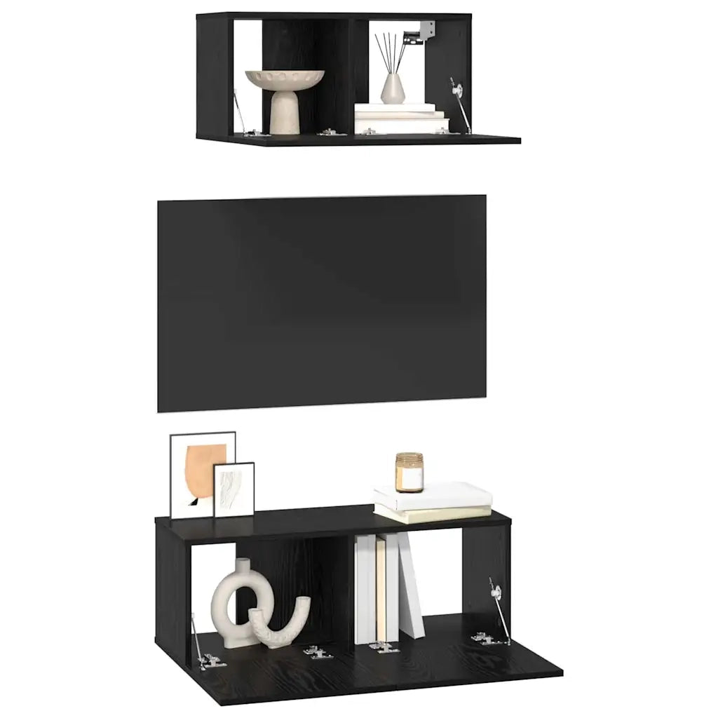 vidaXL Set mobile TV 2 pcs Rovere nero 80 x 30 x 30 cm