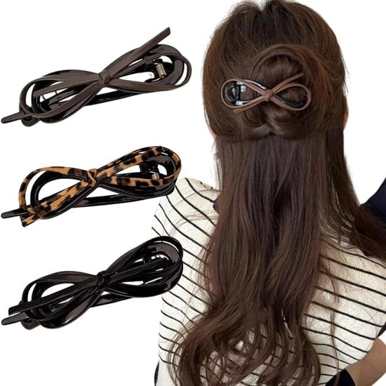 Set di 3 clip per capelli con fibbia in pelle, clip a becco di anatra, asta per coda di cavallo - accessori per capelli per signore e ragazze con capelli spessi.