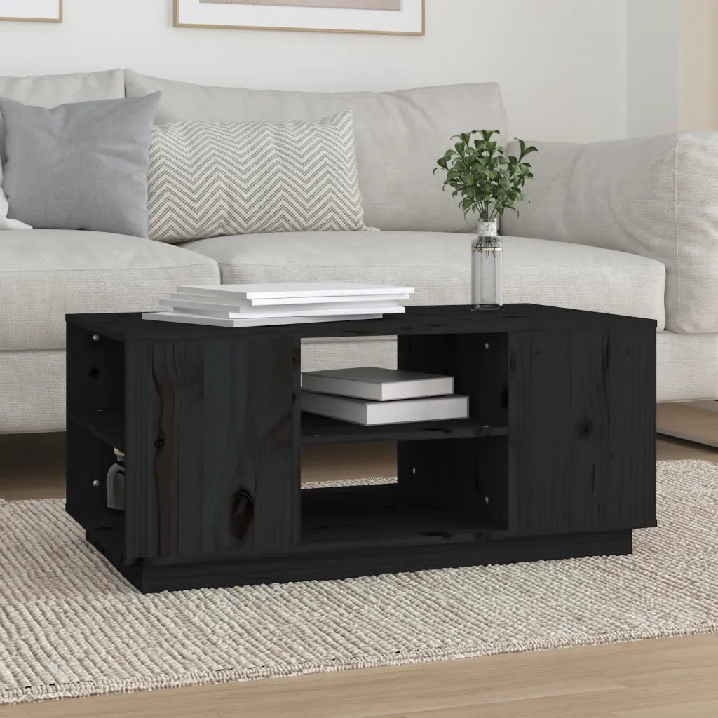 Tavolino da Salotto Nero 90x49x40,5 cm Legno Massello di Pino 814403