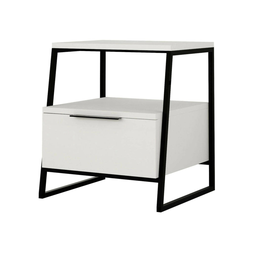 Comodino Alonso, Comò basso, Tavolino da notte, Mensola da letto, 45x40h50 cm, Bianco