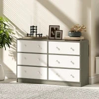Cassettiera 6 Cassetti Pieghevoli con Maniglie Doppie, in Legno, Acciaio e Tessuto, 114x30x70 cm, Bianco e Grigio