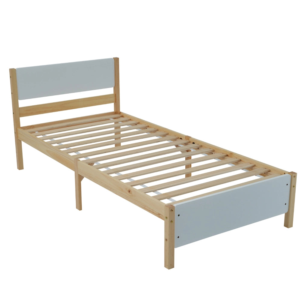 Letto singolo 90x200 cm in pino e MDF bianco/naturale