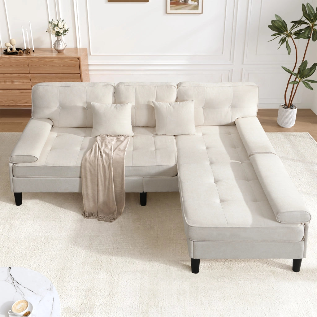 Divano Angolare Chaise Longue con Funzione Letto ¨C MINIMAL ¨C Chenille, 3 Posti, 195 cm
