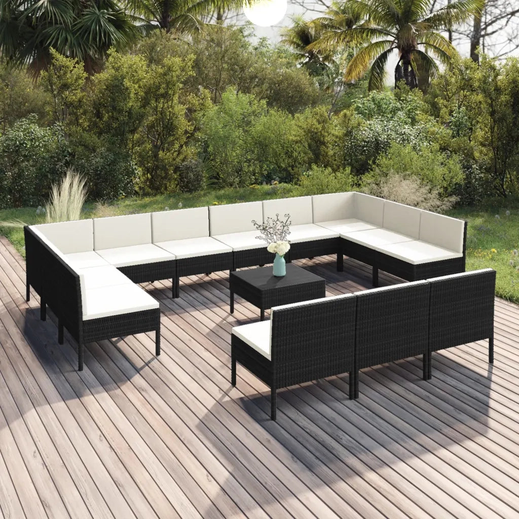 Set Divani da Giardino 14 pz con Cuscini in Polyrattan Nero 3094616