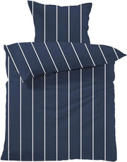 Set di lenzuola - 135 x 200 cm + 80 x 80 cm. Design: righe sottili - colore: blu navy 100% cotone. Di alta qualità con chiusura a zip. Certificato GOTS/Bio.