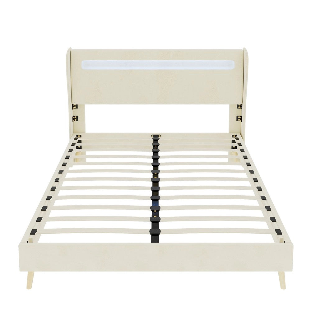 Letto imbottito con testiera LED e materasso ¨C Minimal ¨C beige 160x200 cm