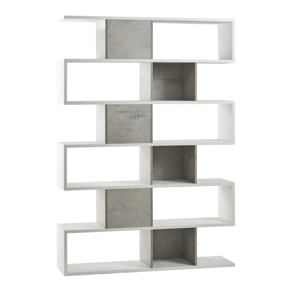Libreria modulare 6 piani 150x37x215H cm in kit colore Ossido bianco e Cemento