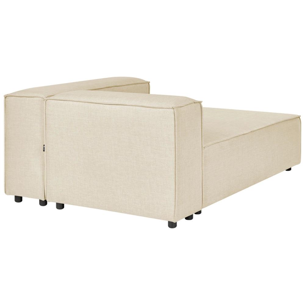 Divano ad angolo 2 posti in lino beige nero con poggiapiedi sinistro modulare stile moderno contemporaneo