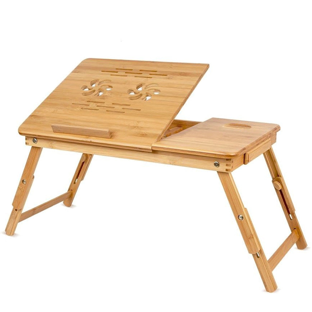 Tavolino Vassoio da Letto Divano in Bambu' PC Tablet Pieghevole Legno Naturale