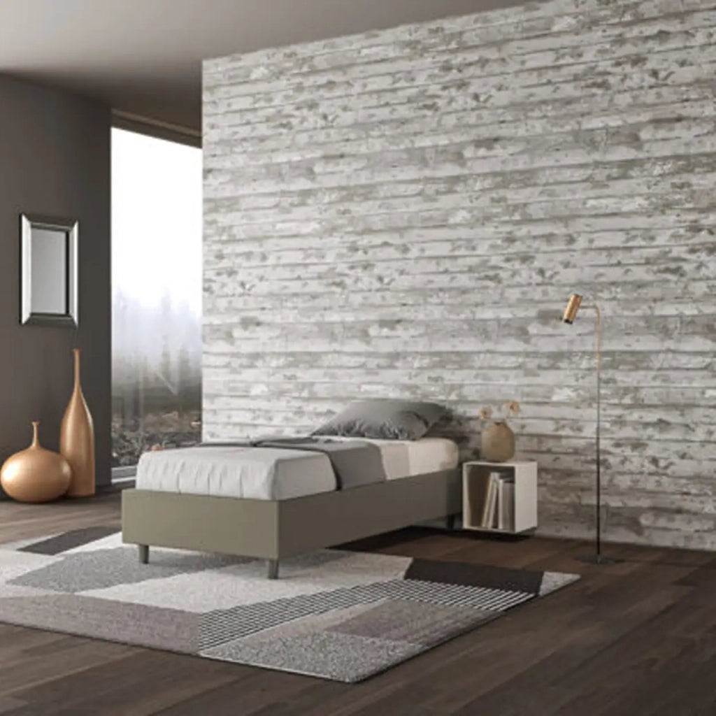 Letto singolo senza rete imbottito 80x210 similpelle cappuccino Azelia