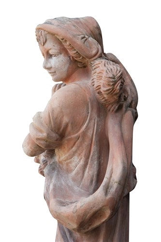 Biscottini Statua invecchiata, in terracotta toscana 100% Made in Italy interamente Lavorata a Mano L37xPR40xH142 cm.
