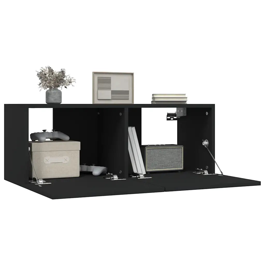 Mobili Porta TV 2 pz Neri 80x30x30 cm in Legno Multistrato 804536