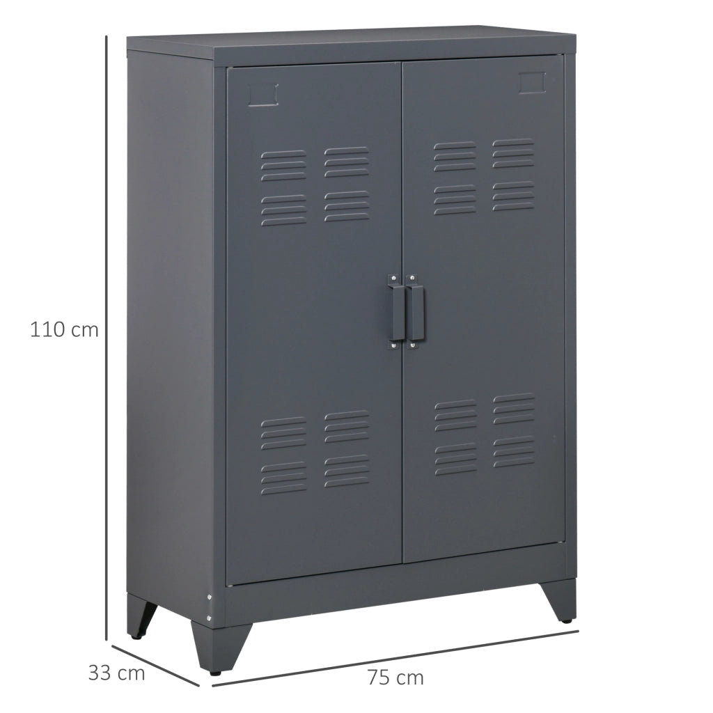 EasyComfort Mobiletto Multiuso 2 Ante Stile Industriale in Metallo per Casa e Garage, 75x33x110cm, Grigio