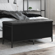 Panca Portaoggetti-Sgabello-Panca con Contenitore Nera 102x42x45 cm in Legno Multistrato