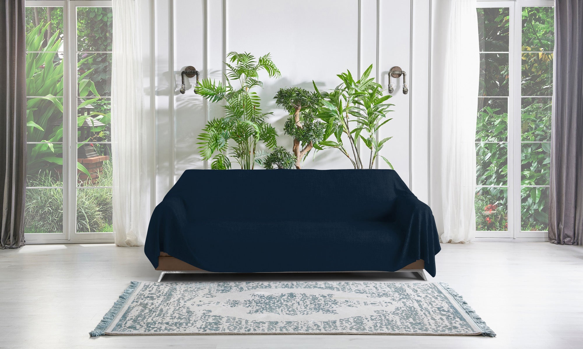 Telo Arredo Coprittutto Copridivano in Cotone Blu Scuro 170x300 cm