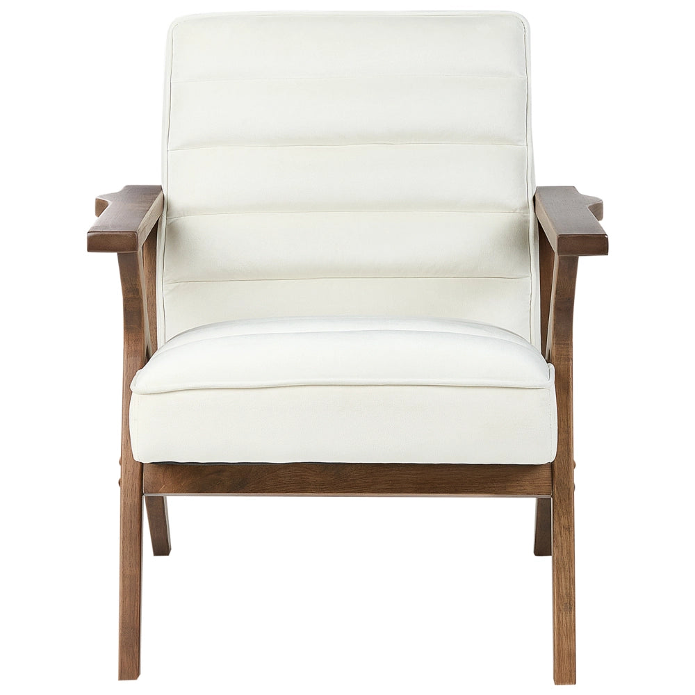 Poltrona Bianco Poliestere Velluto Rivestimenti Design Retrò Struttura in legno Braccioli Soggiorno