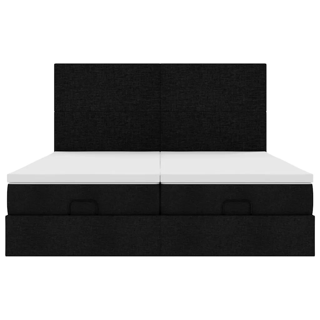 Struttura Letto Pouf con Materassi Nero 160x200 cm in Tessuto 3314515