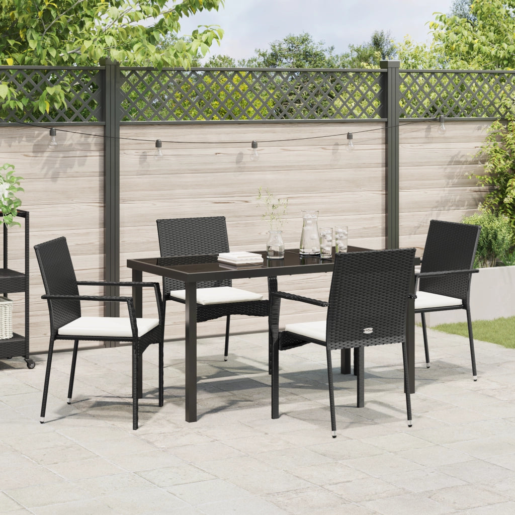 Set da Pranzo da Giardino in 5 Pezzi con Cuscini Nero Polyrattan
