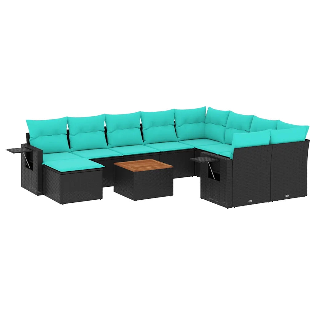 Set Divani da Giardino 11 pz con Cuscini Nero in Polyrattan 3224853