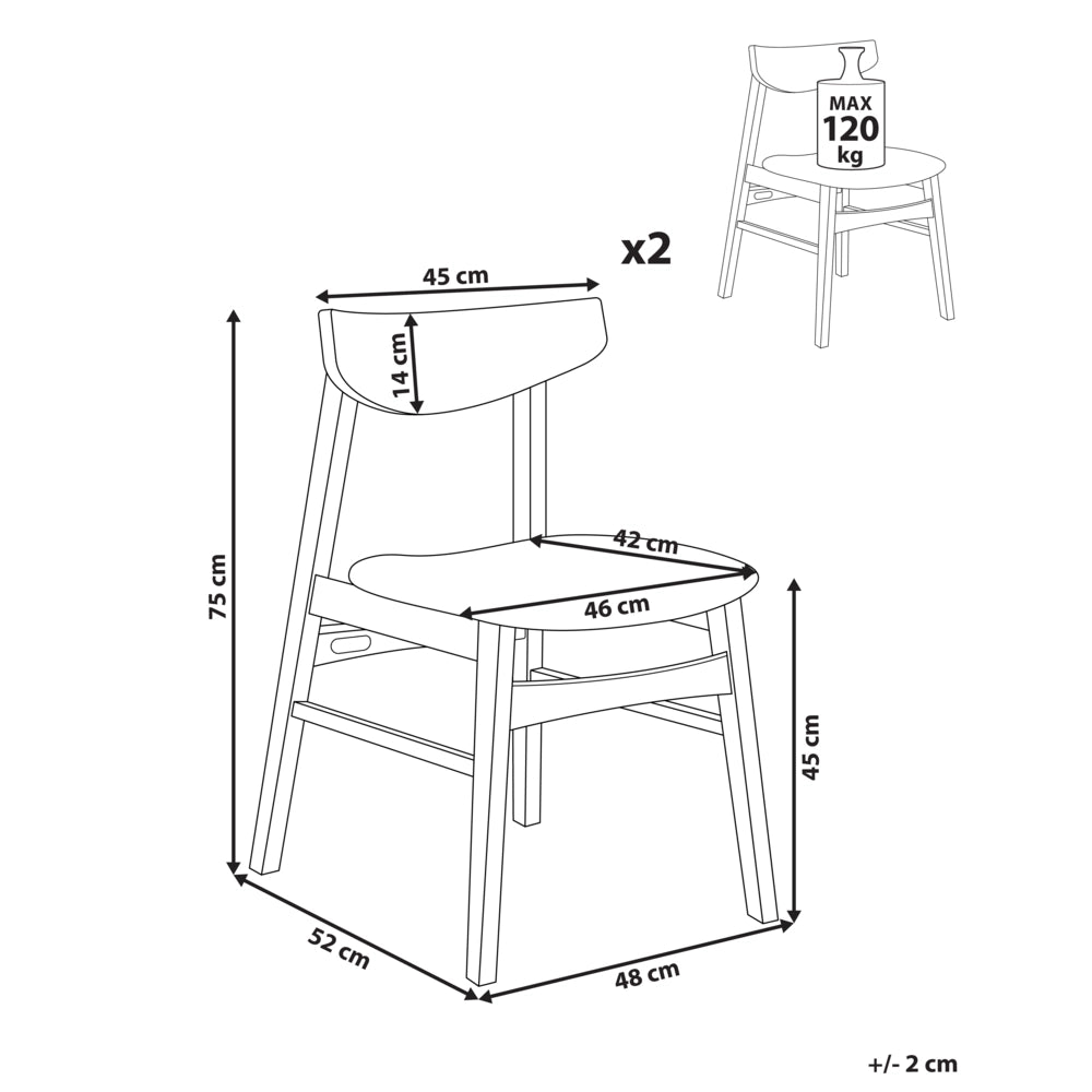 Set di 2 sedie da pranzo con struttura in legno di gomma marrone e verde seduta in tessuto senza braccioli design retrò