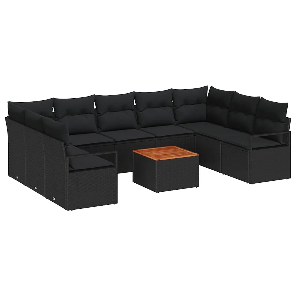 Set Divano da Giardino con cuscino 10 pcs Nero polyrattan 3347751