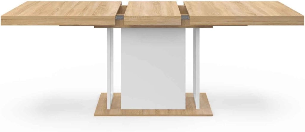Mesa de comedor extensible UGO 6-10 personas haya y blanco 160-200 cm diseño industrial