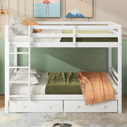 DESMIU Letto a castello 140 × 200 cm 2 posti con contenitore, scala, con materasso, in pino e MDF, bianco