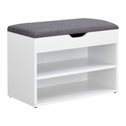 Panchina Portascarpe con Seduta Apribile (AxLaxP) 46 x 60 x 30 cm Panca da Ingresso/Corridoio Mobiletto con Seduta Imbottita, Contenitore e 2 Ripiani - Bianco/Grigio