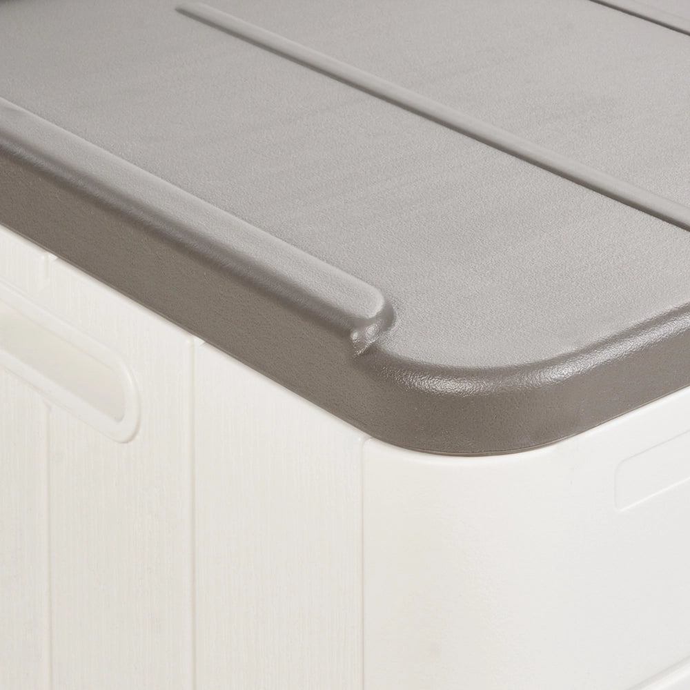 Panca da giardino in plastica bianco per esterni 116 x 60 cm con maniglie e rotelle Cassetta porta attrezzi da esterno