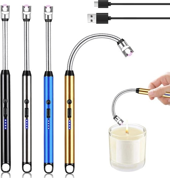 Staafaansteker USB 4 pezzi con collo flessibile - Impermeabile all'aria e all'acqua - Per uso interno ed esterno - Nero Argento Oro Blu