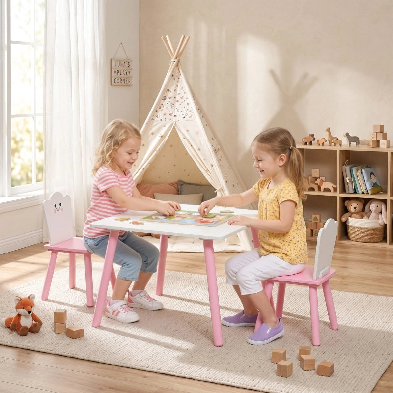 TAVOLO E SEDIE Set da 3 pezzi 1 tavolo 2 sedie Rosa Legno ingegnerizzato