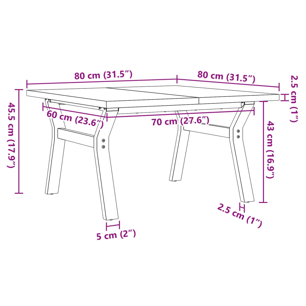 Tavolino Salotto Telaio a Y 80x80x45,5cm Legno Pino e Acciaio