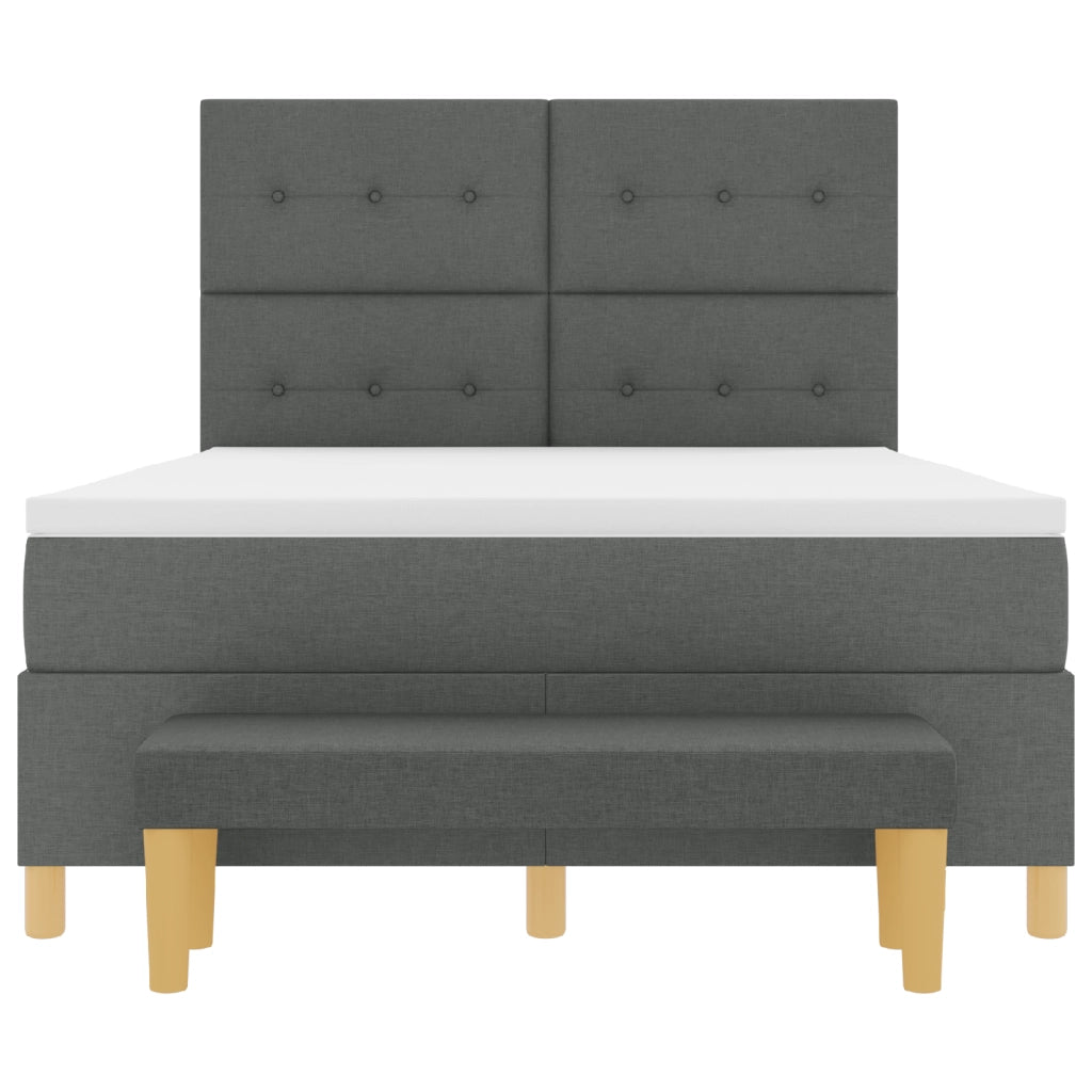 Letto Box Spring con Materasso e Panchina Grigio Scuro 140x200 cm Tessuto
