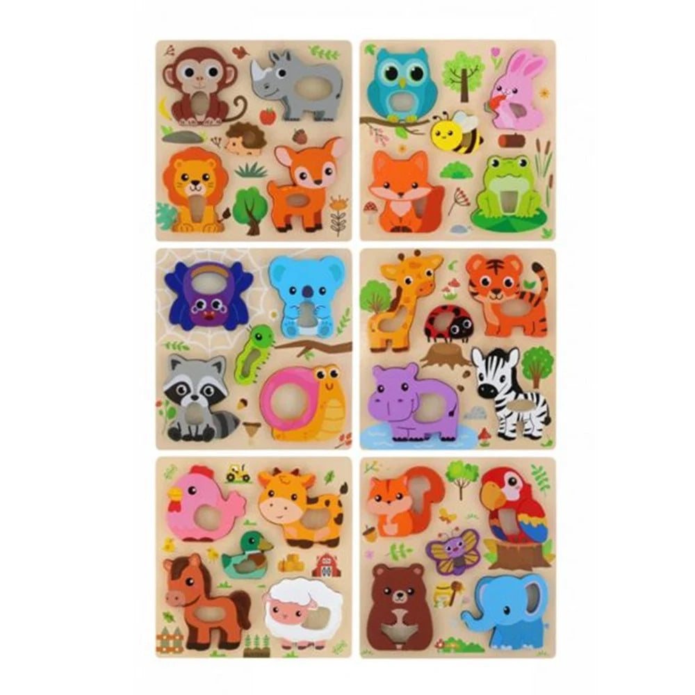 Trade Shop - Puzzle A Incastro Tema Animali Gioco In Legno Per Bambini Educativo 6 Modelli 32345 -