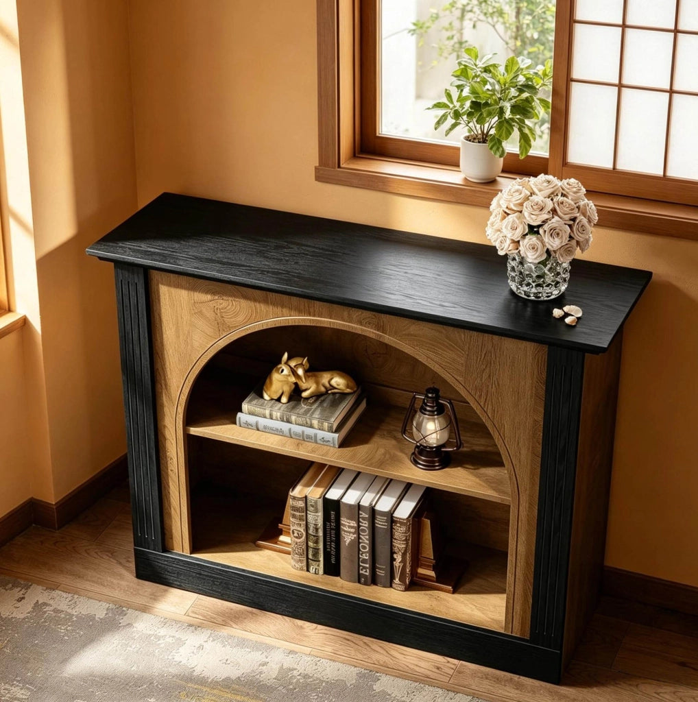 Tavolo consolle a 3 livelli in legno; 110 x 30 cm; nero e rustico