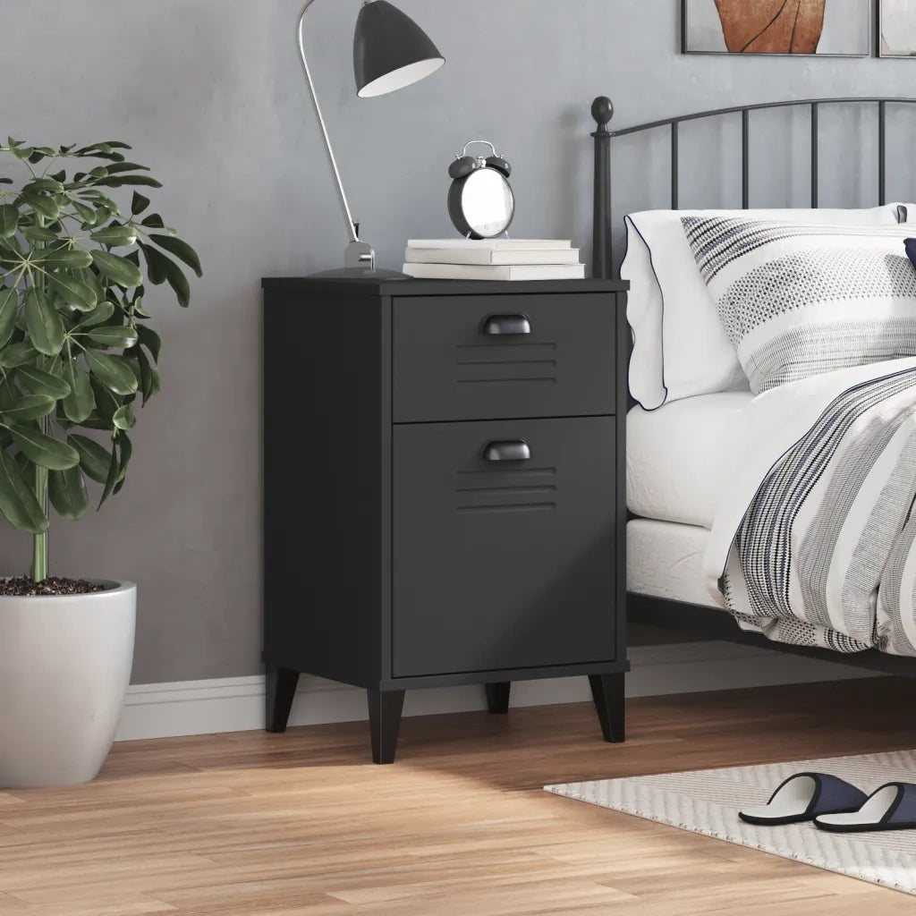 Comodino VIKEN Nero in Legno Massello di Pinocod mxl 114938