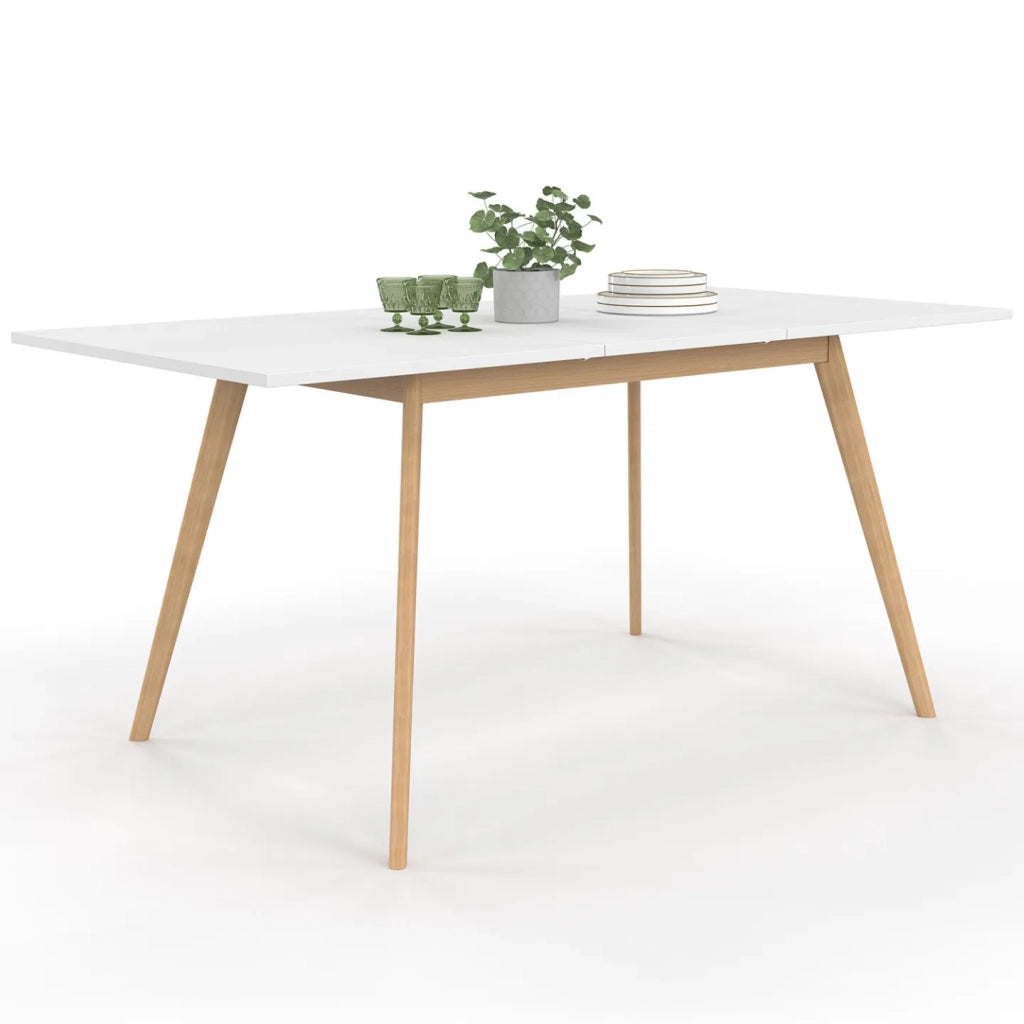 IDMarket - Tavolo rettangolare allungabile scandinavo per 4-8 persone INGA, bianco 110-150 cm
