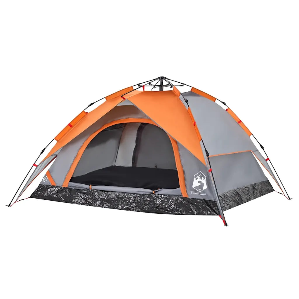 Tenda a Cupola 4 Persone-Tenda da campeggio Grigio e Arancione a Rilascio Rapido 783126