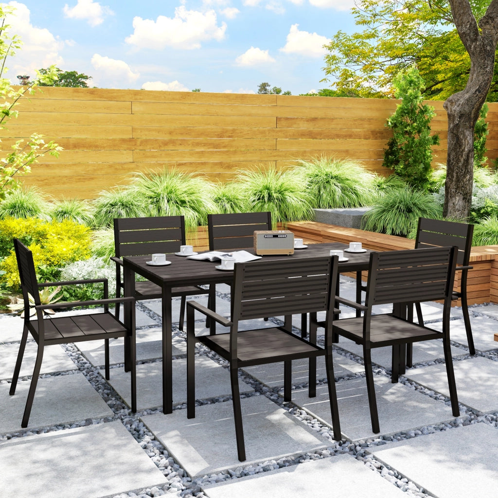 Mobili da giardino a 7 pezzi: tavolo da pranzo + 6 sedie; tavolo diviso; marrone scuro