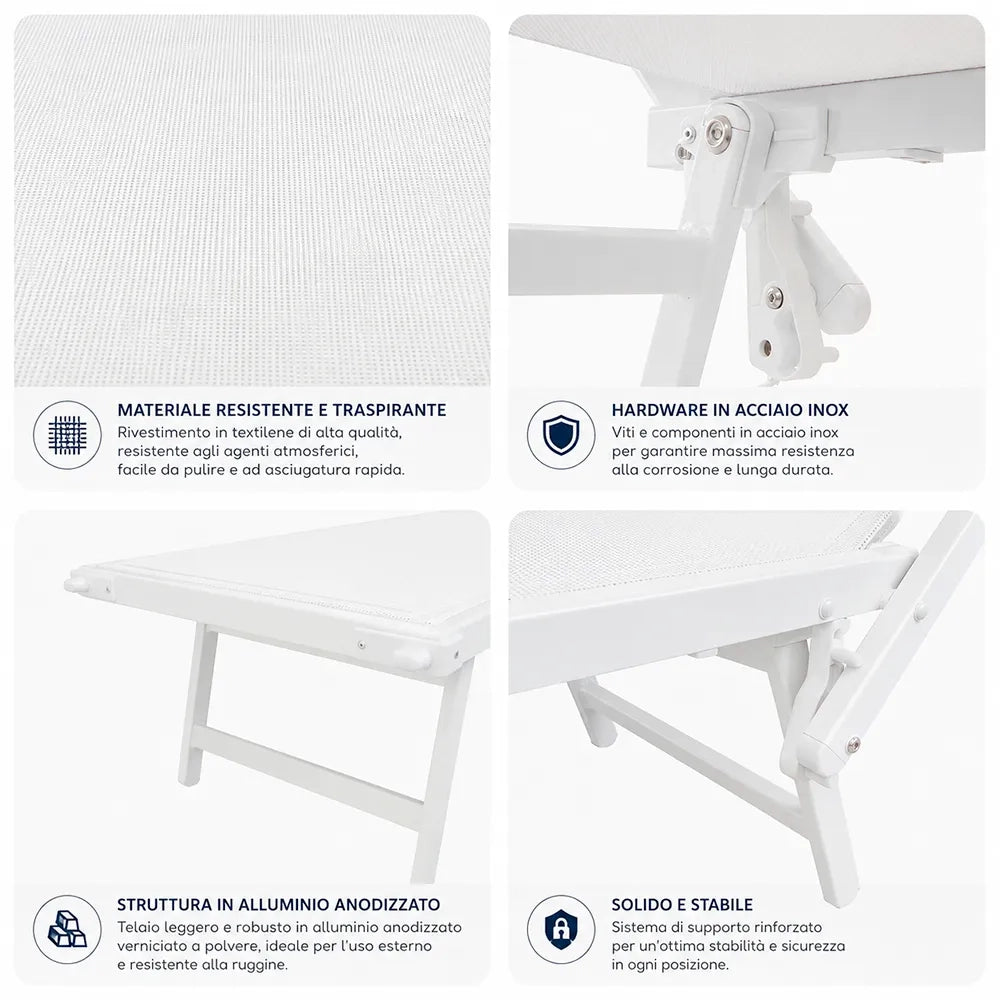 Tempo Style - Lettino Prendisole Verde Pastello  con Parasole e telaio bianco
