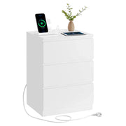 Comodino con multipresa tavolino con 3 cassetti 2 prese CA 2 porte USB frontali dei cassetti smussati per soggiorno camera da letto ufficio moderno bianco 12_0007610