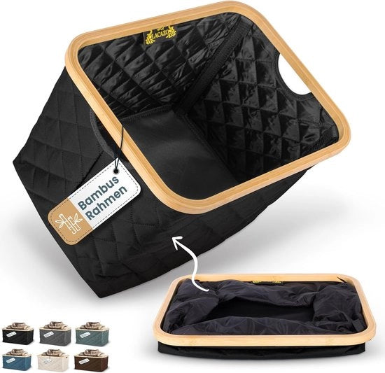 Asciugamano pieghevole da 55 L - robusto contenitore da bucato spazievendente - tessuto respirante - struttura in bambù stabile - nero - solo 715 gram - maniglie - raccolta di bucato