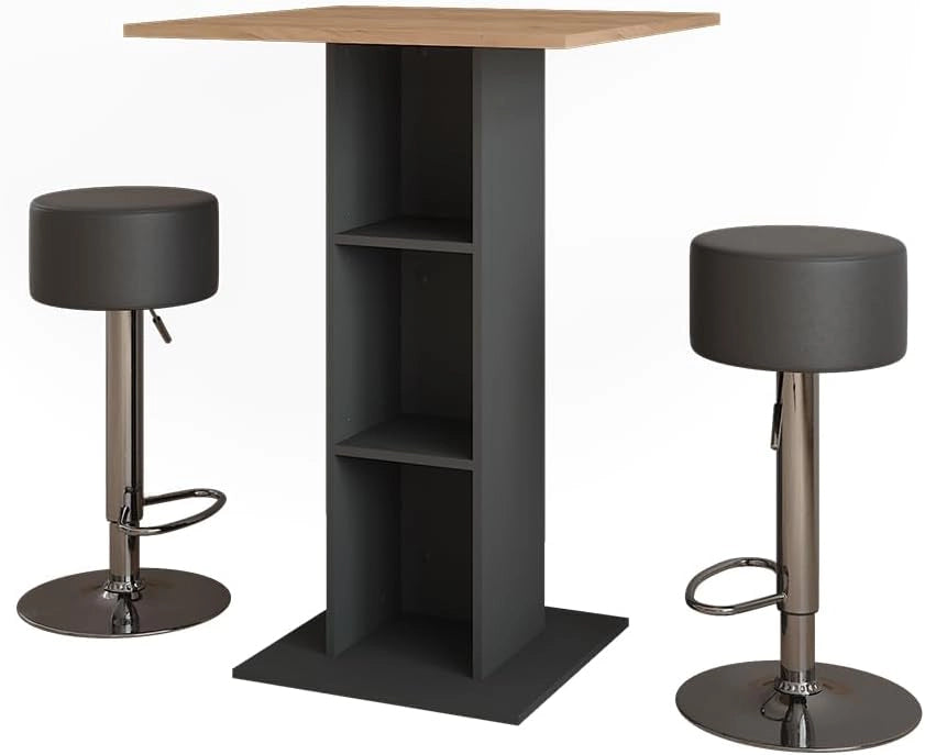 tavolo bar con sgabelli Repose, Antracite/bianco, 75 x 75 cm con 2 sgabelli da bar, per l'utilizzo come tavolo alto con ripiani regolabili in altezza