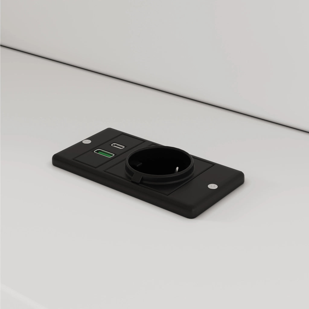 Letto contenitore 140x200 con illuminazione LED, porte USB, cassetti e testiera imbottita in PU, bianco